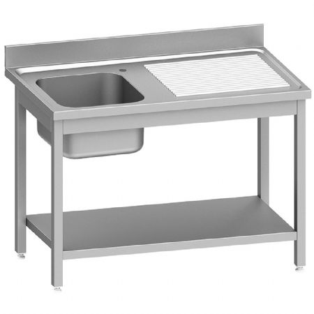 �vier inox 1 cuve avec �gouttoir � droite et �tag�re basse 1200x700x900 mm