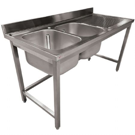 Plonge professionnelle inox AISI 304/430 2 cuves égouttoir droite 1600x700x900 mm - Diverso By Diamond - WR-E1C2-6D