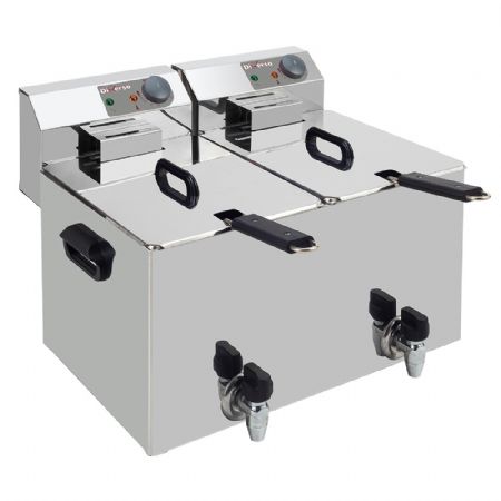 Friteuse de table lectrique inox 2x 8 litres avec robinet de vidange