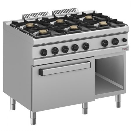 Cuisinière professionnelle 6 feux vifs sur four gaz GN 2/1 et armoire - Diverso By Diamond - WR-G6BF-F2
