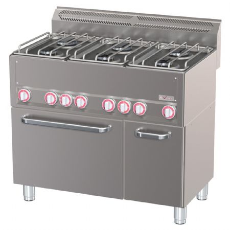 Fourneau profondeur 600 6 feux gaz sur four à convection GN1/1 et armoire neutre - Diverso By Diamond - WR-G6CF-21