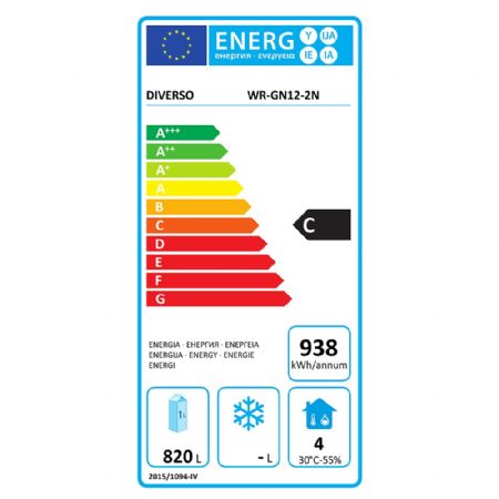 Armoire frigorifique ventilée 2 portes 1200 L sur roues - Diverso By Diamond - WR-GN12-2N
