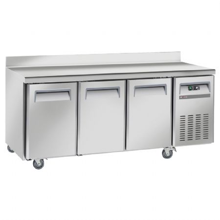 Table frigorifique professionnelle ventilée 3 portes GN 1/1 avec dosseret sur roues - Diverso By Diamond - WR-GTN3-3ND