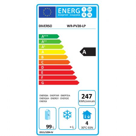 Réfrigérateur professionnel ventilé blanc porte réversible positif 200 litres - Diverso By Diamond - WR-PV20-LP