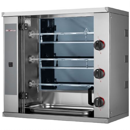 Rôtissoire professionnelle électrique vitrocéramique, 3 broches pour 9 poulets - Diverso By Diamond - WR-RVEL-E3 Rôtissoire professionnelle électrique vitrocéramique, 3 broches pour 9 poulets - Diverso By Diamond - WR-RVEL-E3