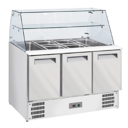 Saladette réfrigérée avec vitre bombée 4 bacs GN 1/1 et réserve ventilé 3 bacs GN 1/1 - Diverso By Diamond - WR-SAL6-L3