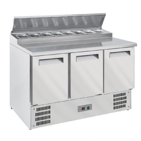 Saladette réfrigérée 3 portes pleines avec structure 8x GN1/6-150 mm et couvercle inox - Diverso By Diamond - WR-SAS2-P3