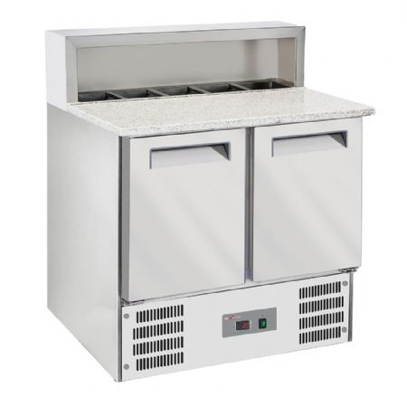 Meuble à Pizzas table frigorifique 2 portes GN 1/1 avec dessus granit et structure réfrigérée 5x GN 1/6-150 mm - Diverso By Diamond - WR-SRP6-Z2 Meuble à Pizzas table frigorifique 2 portes GN 1/1 avec dessus granit et structure réfrigérée 5x GN 1/6-150 mm - Diverso By Diamond - WR-SRP6-Z2