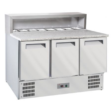 Meuble à Pizzas table frigorifique 3 portes GN 1/1 avec structure réfrigérée 8x GN 1/6-150 mm et dessus en granit - Diverso By Diamond - WR-SRP6-Z3 Meuble à Pizzas table frigorifique 3 portes GN 1/1 avec structure réfrigérée 8x GN 1/6-150 mm et dessus en granit - Diverso By Diamond - WR-SRP6-Z3