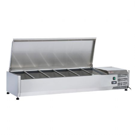 Saladette à Poser Structure réfrigérée 5 bacs GN 1/3 et 1 bac GN 1/2 -150 mm couvercle inox - Diverso By Diamond - WR-SY15-C3