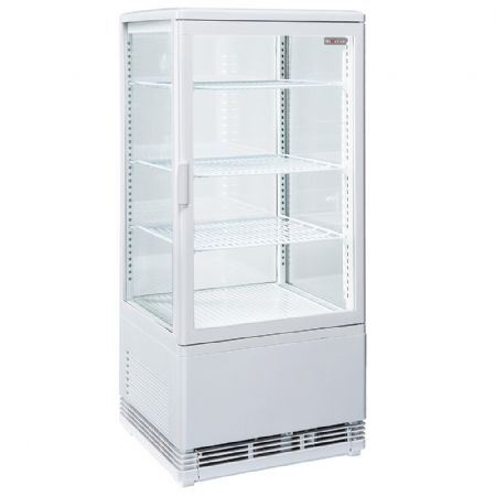 Vitrine comptoir présentation ventilé 4 niveaux, 4 faces vitrées, 80 L, 428 mm, blanche - Diverso By Diamond - WR-V4F1-WT