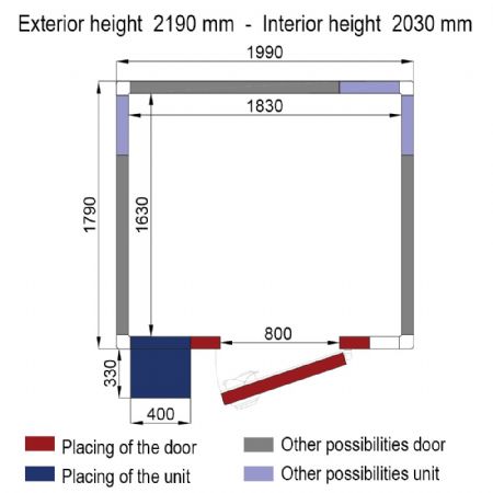 Chambre froide complète groupe ISO 80 positive 1990x1790x2190 mm isolation 80 mm - Diverso By Diamond - WR-Z2020-8U-R2