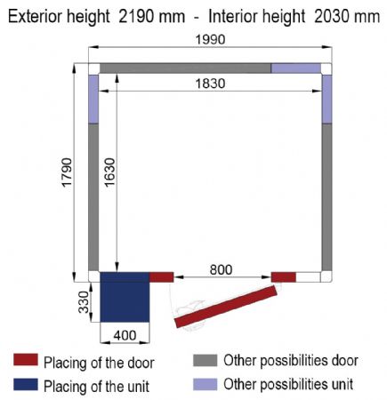 Chambre froide négative isolation 80 mm groupe frigorifique 1990x1790x2190 mm - Diverso by Diamond - WR-Z2020-SP8R