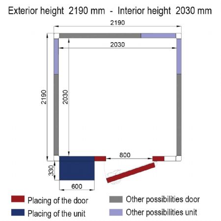 Chambre froide complète groupe ISO 80 positive isolation 80 mm 2190x2190x2190 mm - Diverso By Diamond - WR-Z2226-8V-R2