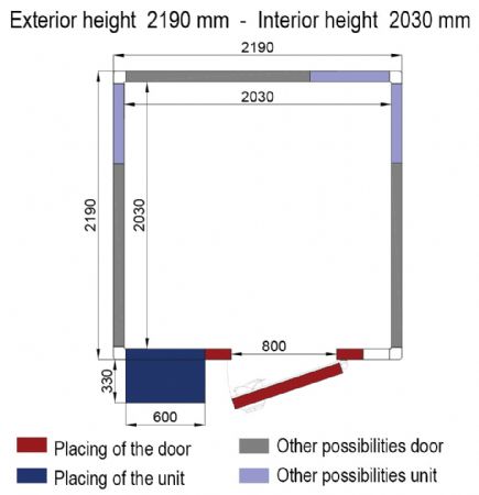 Chambre froide négative avec groupe isolation 80 mm 2190x2190x2190 mm - Diverso by Diamond - WR-Z2226-SP8S