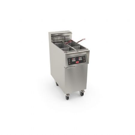 Friteuse lectrique haut rendement p800mm avec thermostat lectronique double cuve sur coffre 17kW - 2x11L