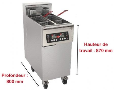 Friteuse électrique haut rendement p800mm avec thermostat électronique et timer 3 prog double cuve sur coffre 17kW - 2x11L