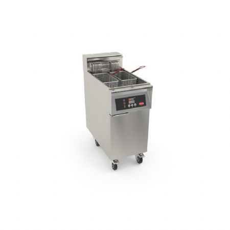 Friteuse lectrique haut rendement p800mm avec thermostat lectronique et timer 3 prog double cuve sur coffre 17kW - 2x11L