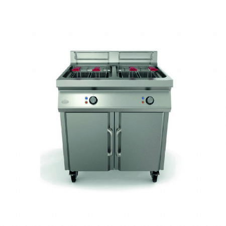 Friteuse haut rendement double cuve avec pompe de retour auto sur armoire 21kW - 2x14L
