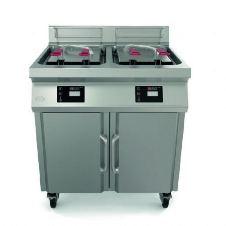 Friteuse haut rendement double cuve avec thermostat electronique sur armoire 13,5kW - 2x14L
