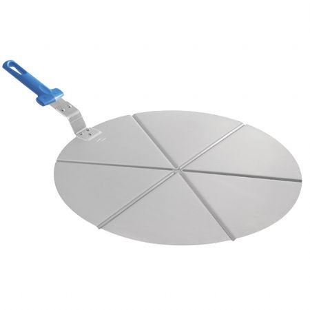 Plateau porte-pizza avec manche et guide pour couper en 6 morceaux diametre 450 mm