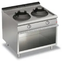 Fourneau wok 2 feux gaz sur placard ouvert - gamme queen 700 - baron - 70qpcv2wg110 - Baron - 70QPCV2WG110