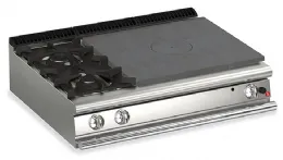 Fourneau à plaque de cuisson de table 2 feux vifs gaz + plaque coup de feu - gamme queen 700 - baron - 70qtpg121sx - Baron - 70QTPG121SX