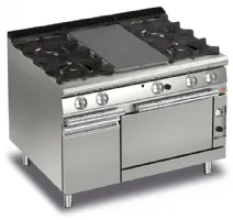 Fourneau 4 feux vifs gaz + 1/2 plaque coup de feu sur four gaz et placard fermé - Gamme QUEEN 700 - Baron - 70QTPMFG121