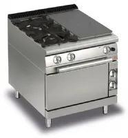 Fourneau 2 feux vifs gaz + 1/2 plaque coup de feu sur four gaz - gamme queen 700 - baron - 70qtpmfg801sx - Baron - 70QTPMFG801SX