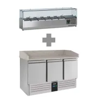 Meuble à pizza inox avec plan en granit et 3 portes allant de +2 à +8°c + saladette 6x1/3 1400mm - Combisteel - 7950.0060 + 7950.5127