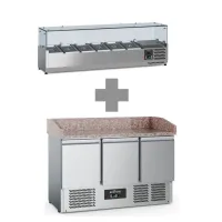 Meuble à pizza inox avec plan en granit 3 portes allant de +2 à +8°c + saladette 6x1/3 1400mm - Combisteel - 7950.5100 + 7950.5127