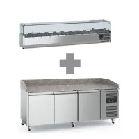 Meuble à pizza inox avec plan en granit et 3 portes allant de +2 à +8°c + saladette 9xgn1/3 2000mm - Combisteel - 7950.5140 + 7950.5133