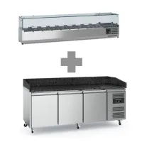 Meuble à pizza inox avec plan en granit noir et 3 portes allant de +2 à +8°c + saladette 9xgn1/3 2000mm - Combisteel - 7950.5142 + 7950.5133