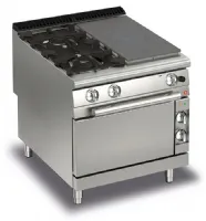Fourneau 4 feux vifs gaz sur four électrique - Gamme Queen 900 - Baron - 90QTPMFG801SX