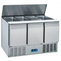 Saladette réfrigérée avec 3 portes pleines gn 1/1 et couvercle, 12x gn 1/3 h=150 mm, positive - virtus - 9790c - Virtus group - 9790C