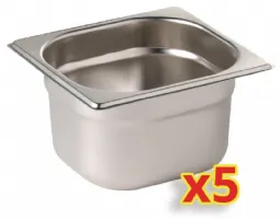 Lot de 5 bacs gastronorme GN 1/6 profondeur 150 mm - Vogue - S411
