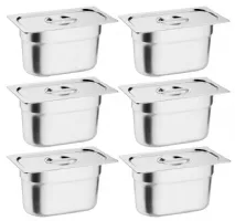 Photo 2 - Lot de 6 bacs gastronorme inox gn 1/9 avec couvercles capacité 4,8 l - vogue - s430 - Vogue - S430