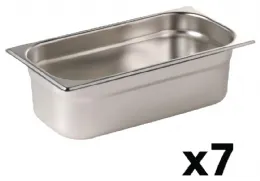 Lot de 7 bacs gastronorme GN 1/4 inox 17,5 L - Vogue - S408 Lot de 7 bacs gastronorme GN 1/4 inox 17,5 L - Vogue - S408