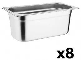 Lot de 8 bacs gastronorme GN 1/3 inox 29,6 L - Vogue - S728
