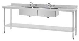 Plonge double en acier inoxydable centraux et 2 égouttoirs 2400x600x900 mm - vogue - u910 - Vogue - U910