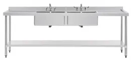 Photo 2 - Plonge double en acier inoxydable centraux et 2 égouttoirs 2400x600x900 mm - vogue - u910 - Vogue - U910