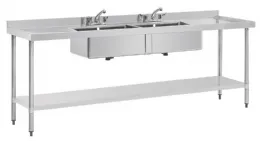 Photo 3 - Plonge double en acier inoxydable centraux et 2 égouttoirs 2400x600x900 mm - vogue - u910 - Vogue - U910