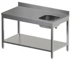 Plonge inox 1 bac à droite avec dosseret et tablette inférieure 1400x700x850/880(+100) mm - Diamond - TV1471DD-ST8 Plonge inox 1 bac à droite avec dosseret et tablette inférieure 1400x700x850/880(+100) mm - Diamond - TV1471DD-ST8