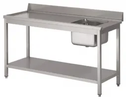 Table d'entrée lave-vaisselle inox bac à droite dosseret et tablette inférieure 1400x700x880 mm - Gastro M - DS463 Table d'entrée lave-vaisselle inox bac à droite dosseret et tablette inférieure 1400x700x880 mm - Gastro M - DS463