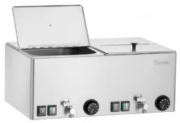 Chauffe-saucisses électrique 2KA20 2 cuves séparées de 2 kW chacune, régulation thermostatique jusqu'à 90 °C, couvercles rabattables et amovibles, dimensions 535x370x240 mm - Bartscher - A120466 Chauffe-saucisses électrique 2KA20 2 cuves séparées de 2 kW chacune, régulation thermostatique jusqu'à 90 °C, couvercles rabattables et amovibles, dimensions 535x370x240 mm - Bartscher - A120466