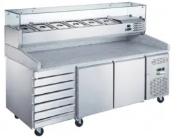 Meuble à Pizzas positif avec plan de travail granit 2 portes 7 tiroirs - Afi-Collin-Lucy - AA2PZ+TB Meuble à Pizzas positif avec plan de travail granit 2 portes 7 tiroirs - Afi-Collin-Lucy - AA2PZ+TB
