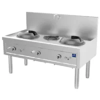 Fourneau wok à gaz avec 2 brûleurs 27,5 kw et 1 brûleur soupe 9,2 kw, robinet d'eau - virtus - aha0008/u - Virtus group - AHA0008/U