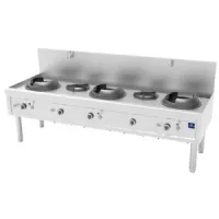 Fourneau wok gaz avec 3 brûleurs 27,5 kw et 2 brûleurs soupe 9,2 kw, 2 robinets eau - virtus - aha0025 - Virtus group - AHA0025