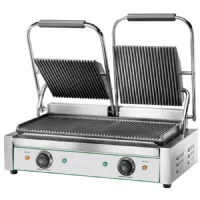 Paninis gril contact double avec 2 plaques en fonte rainurées, 2x 230x240 mm, 3.6 kw - virtus - aja0045 - Virtus group - AJA0045