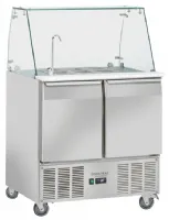 Saladette réfrigérée professionnelle 2 portes 9 bacs GN 1/6 dessus ouvert avec protection vitrée +2/+10°C - Coolhead - BB 90 Saladette réfrigérée professionnelle 2 portes 9 bacs GN 1/6 dessus ouvert avec protection vitrée +2/+10°C - Coolhead - BB 90